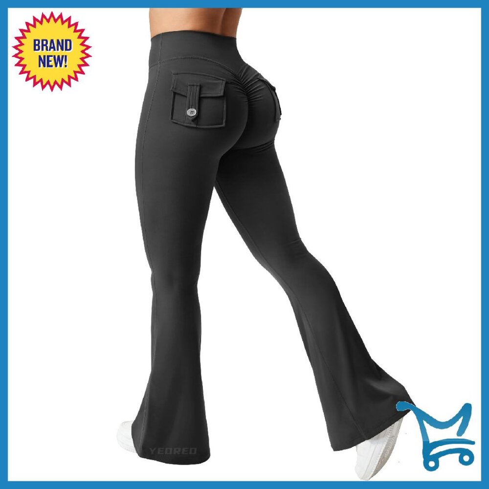 High Waist Flare Leggings With Pockets, Butt Lifting, Yoga Gym Workout